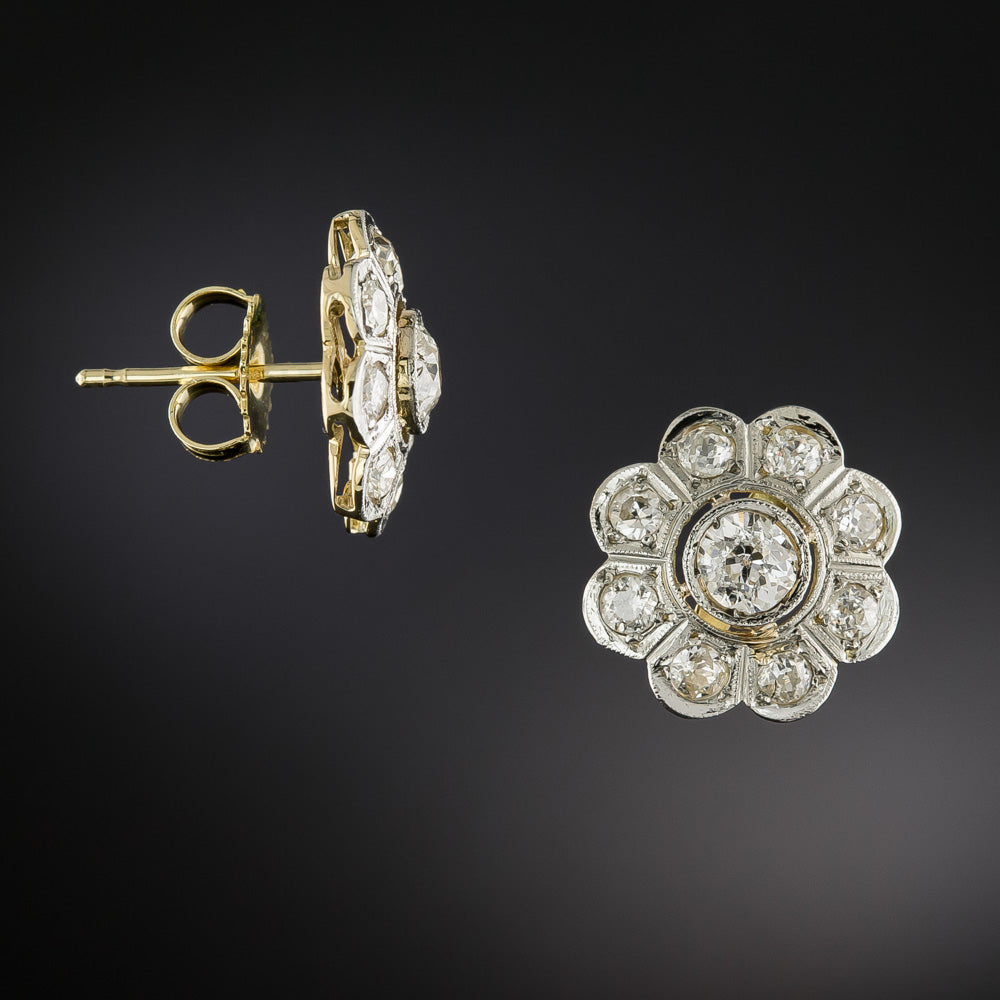 Art Deco Diamond Floral Cluster Earrings  - 4