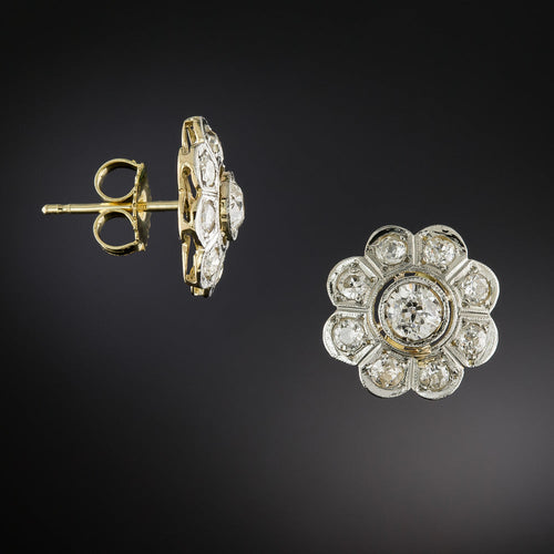 Art Deco Diamond Floral Cluster Earrings  - 4