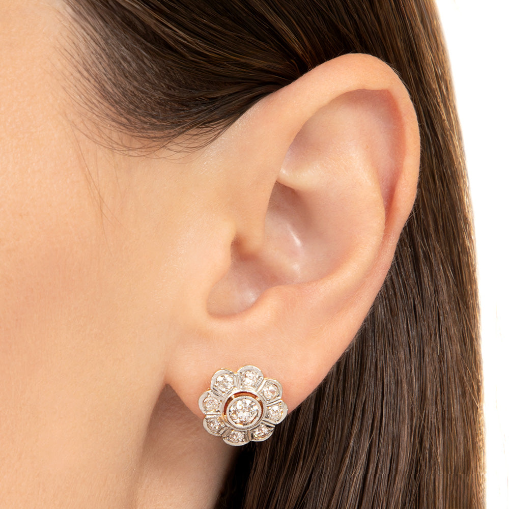 Art Deco Diamond Floral Cluster Earrings  - 5