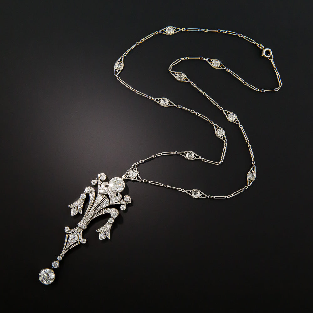 Art Deco Diamond Lavalière Necklace - 1