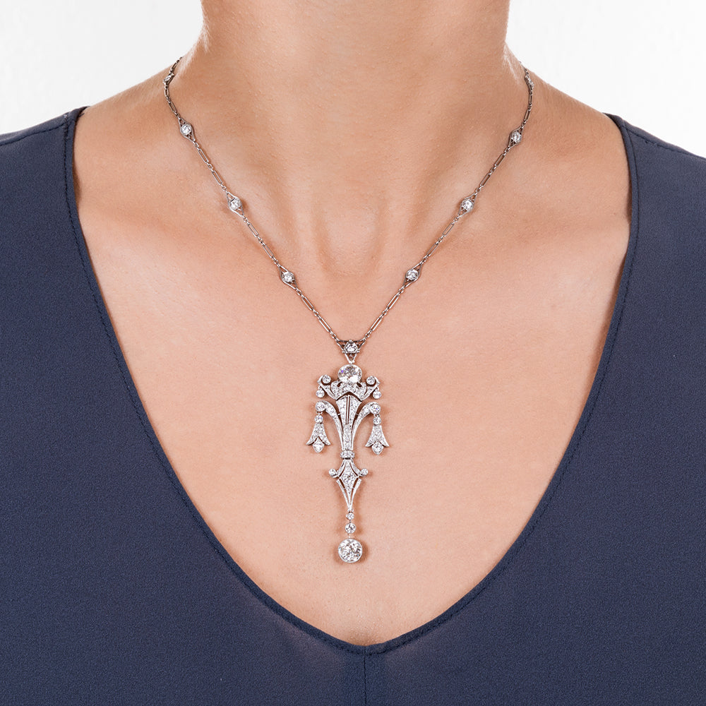 Art Deco Diamond Lavalière Necklace - 5