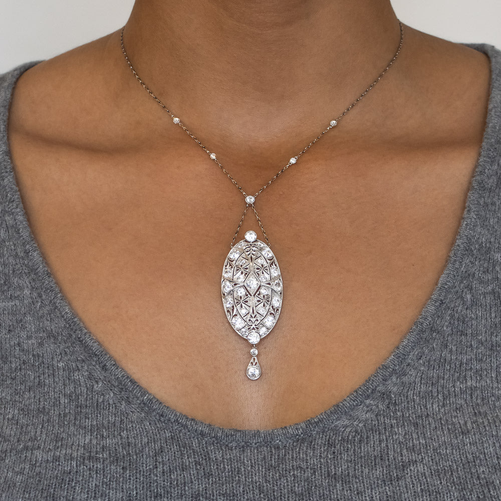 Art Deco Diamond Lavaliere Necklace - 8