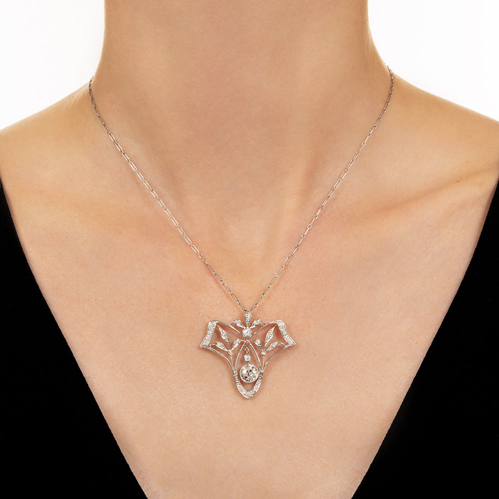 Art Deco Diamond Leaf Motif Necklace - 4