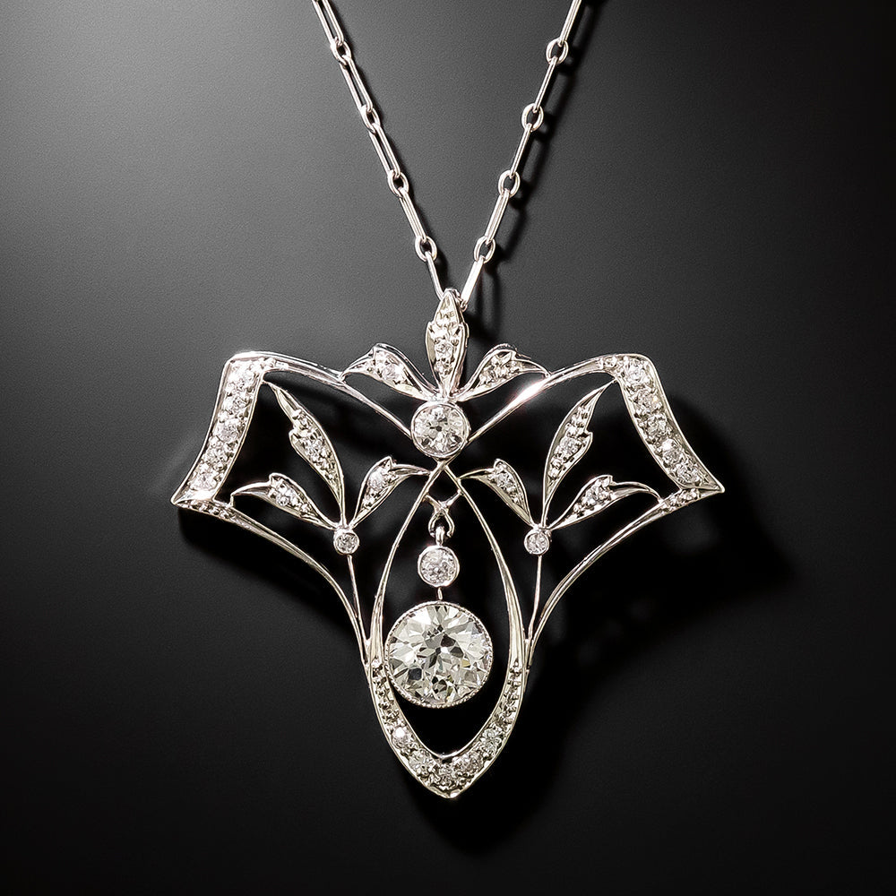 Art Deco Diamond Leaf Motif Necklace - 3