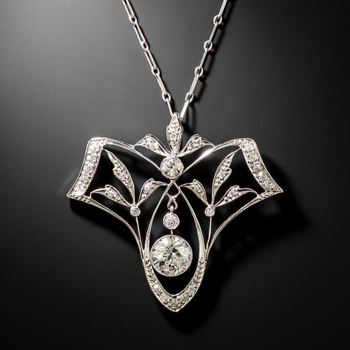 Art Deco Diamond Leaf Motif Necklace - 3