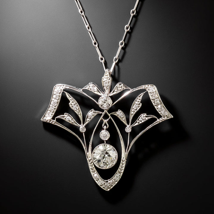 Art Deco Diamond Leaf Motif Necklace