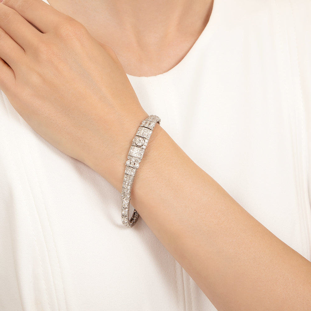 Art Deco Diamond Platinum Bracelet - 4