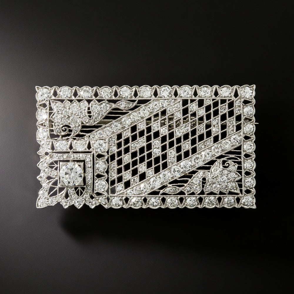 Art Deco Diamond Platinum Lattice Brooch - 2