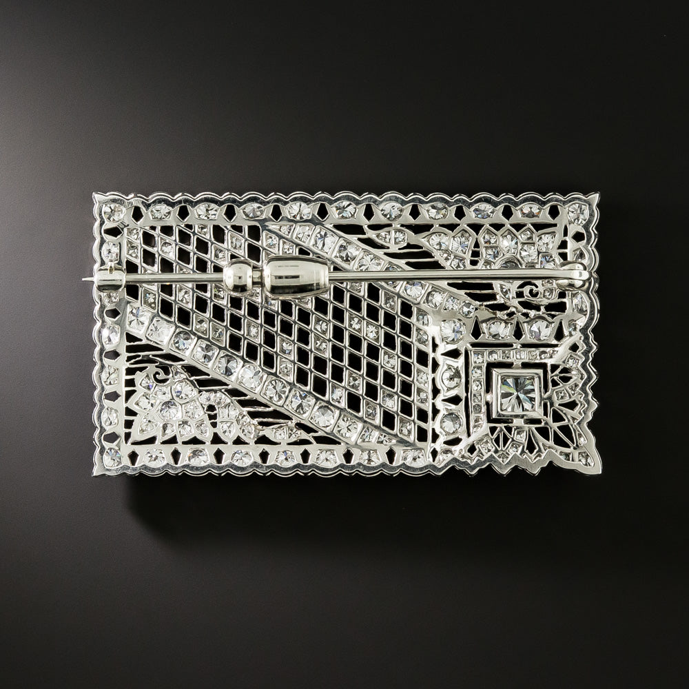 Art Deco Diamond Platinum Lattice Brooch - 3