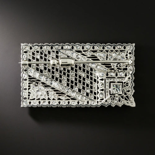 Art Deco Diamond Platinum Lattice Brooch - 3