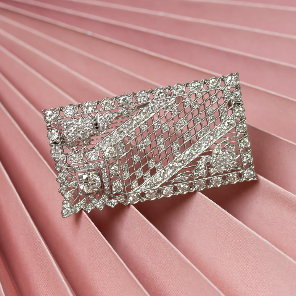 Art Deco Diamond Platinum Lattice Brooch - 5