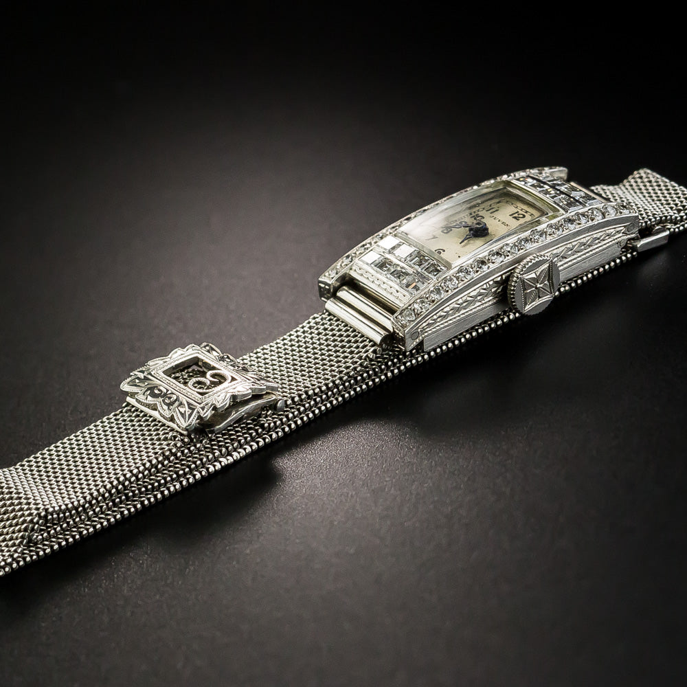 Art Deco Diamond Platinum Mesh Bracelet Watch - 5