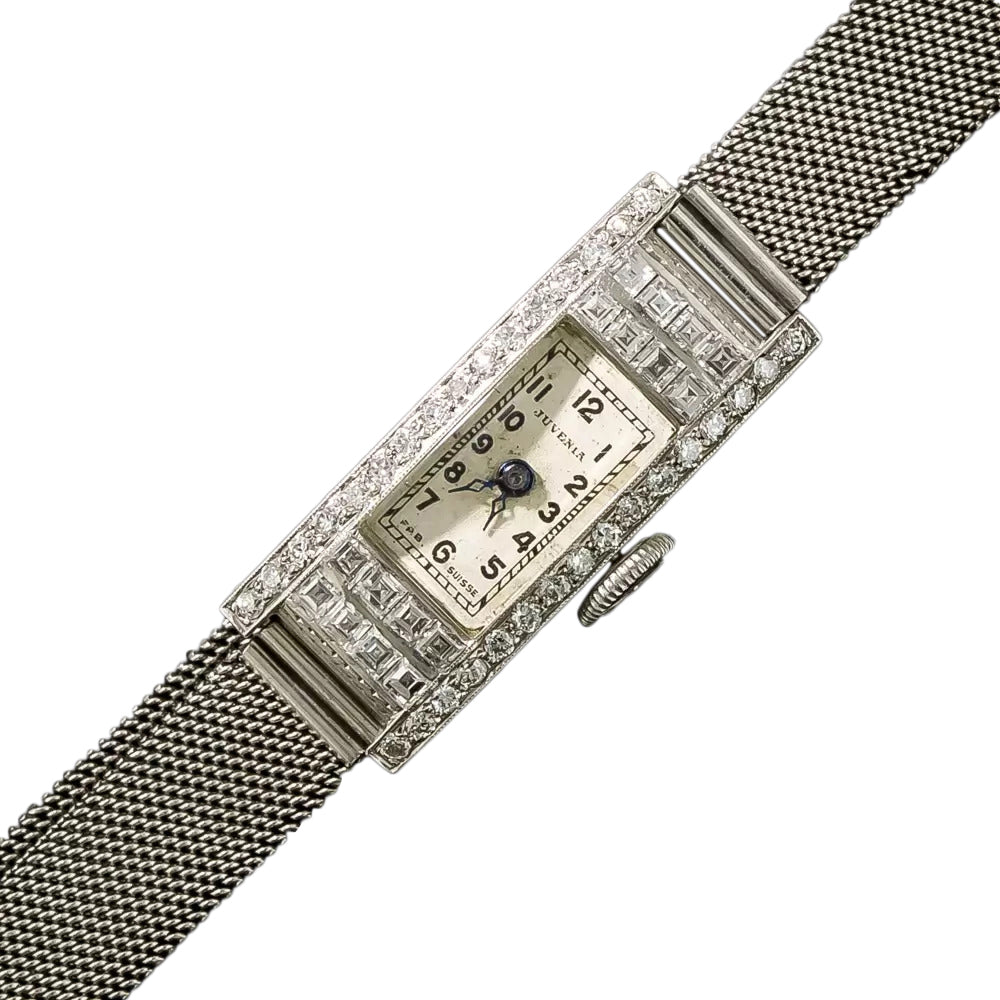 Art Deco Diamond Platinum Mesh Bracelet Watch - 4