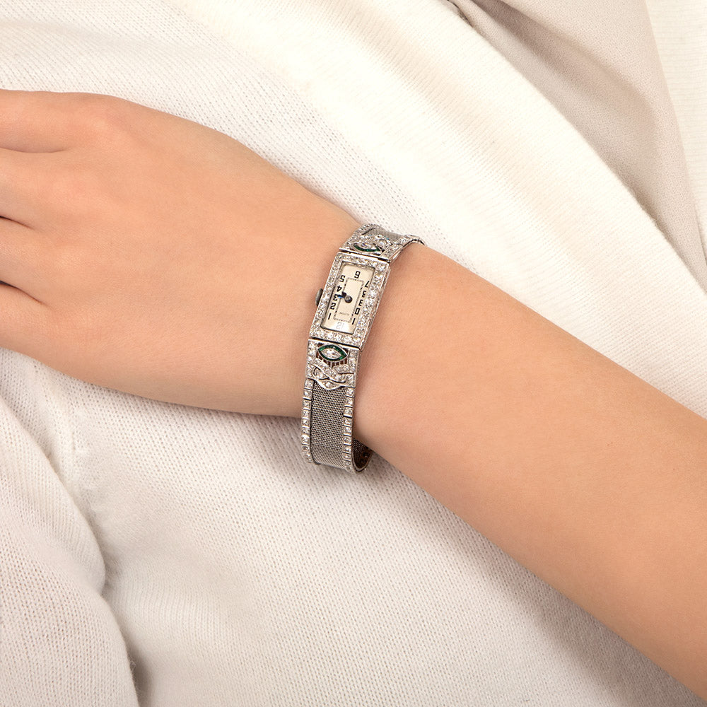 Art Deco Diamond Platinum Mesh Watch - 6