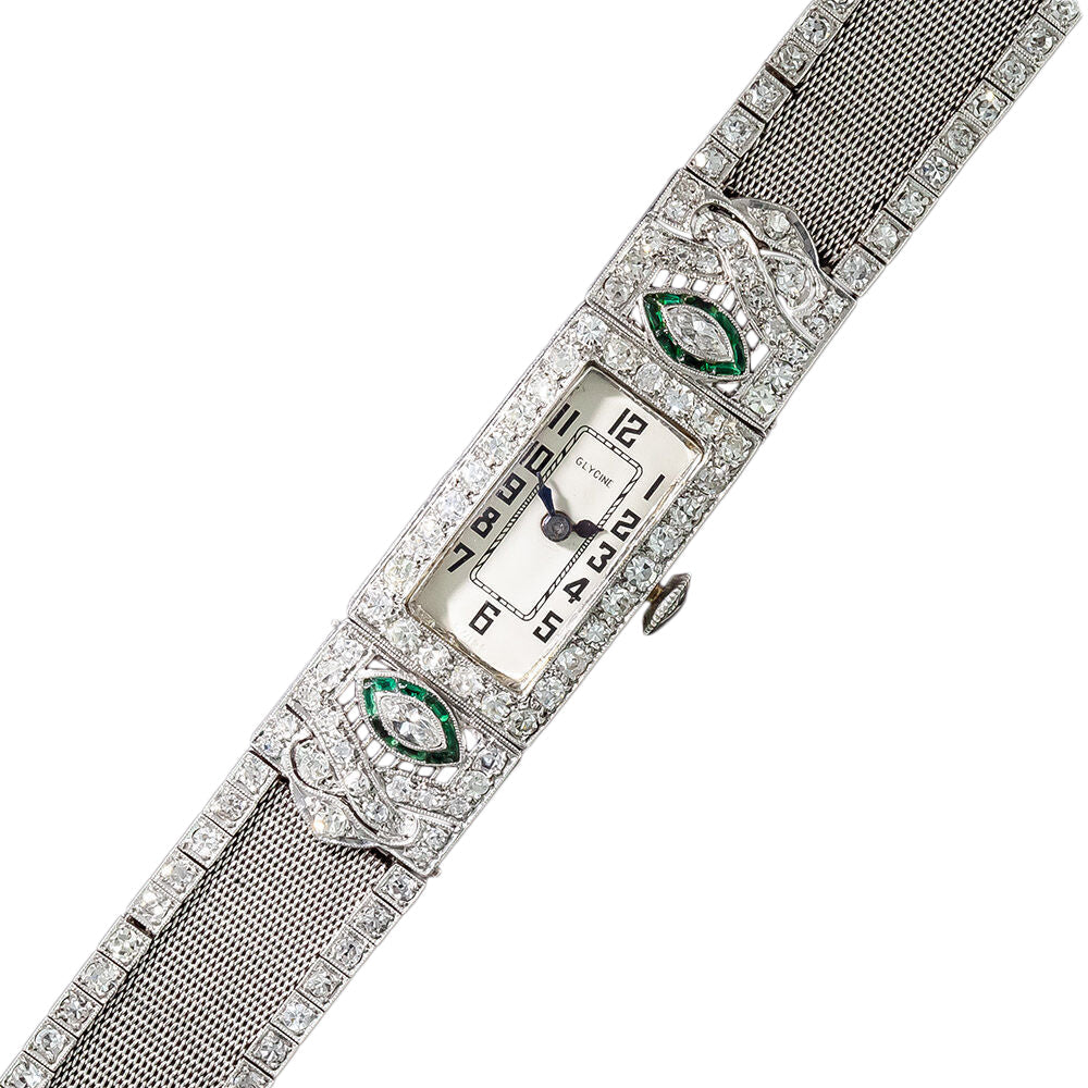 Art Deco Diamond Platinum Mesh Watch - 4