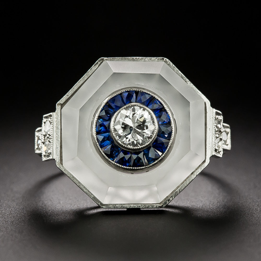 Art Deco Diamond, Rock Crystal and Sapphire Ring - 2