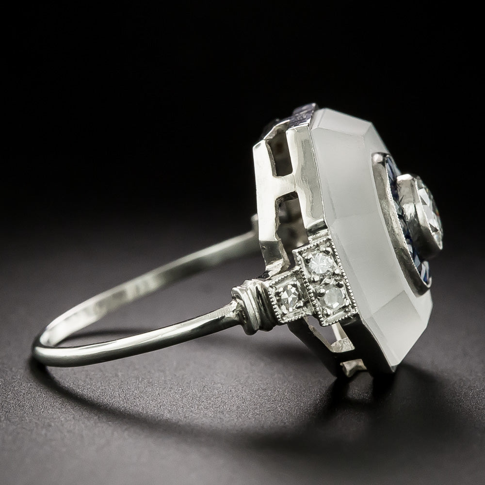 Art Deco Diamond, Rock Crystal and Sapphire Ring - 3