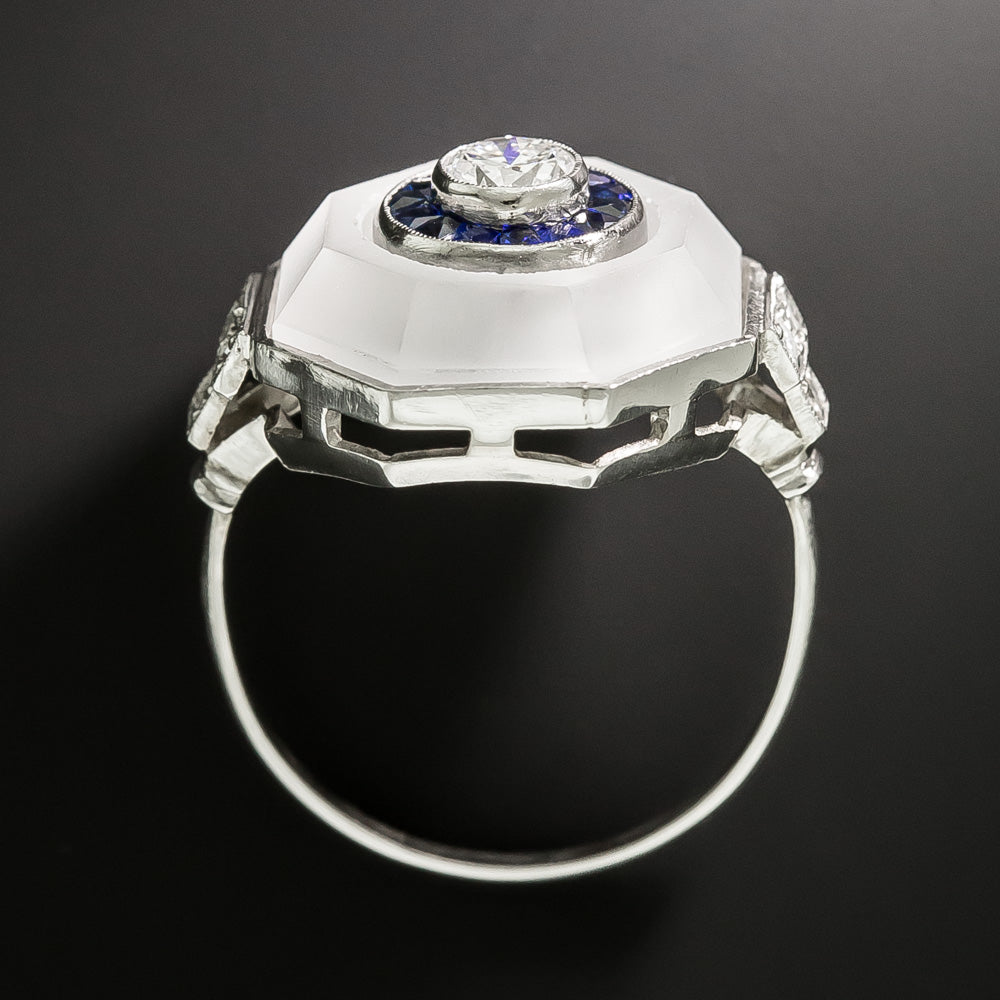 Art Deco Diamond, Rock Crystal and Sapphire Ring - 4