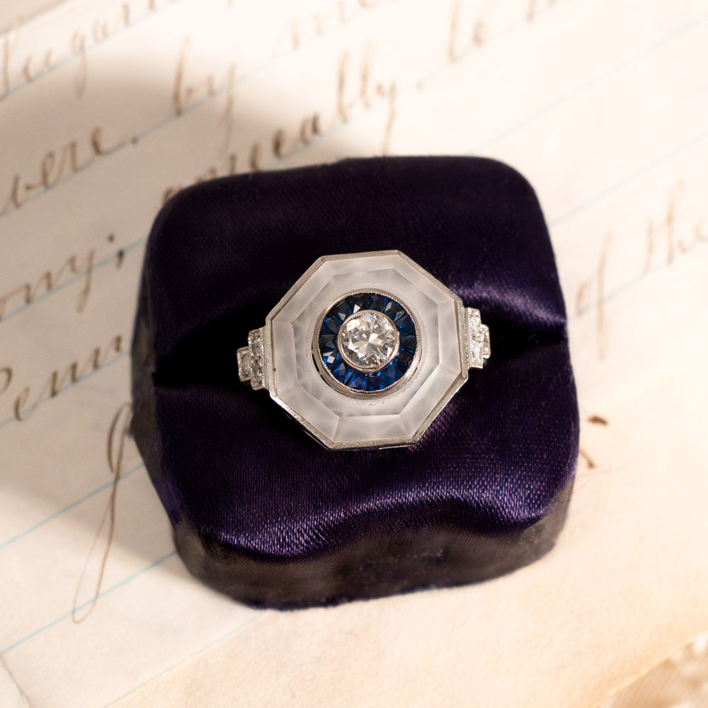 Art Deco Diamond, Rock Crystal and Sapphire Ring - 6