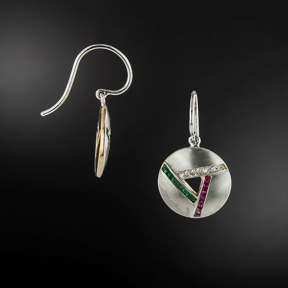 Art Deco Diamond, Ruby and Emerald Glass Earrings - 6