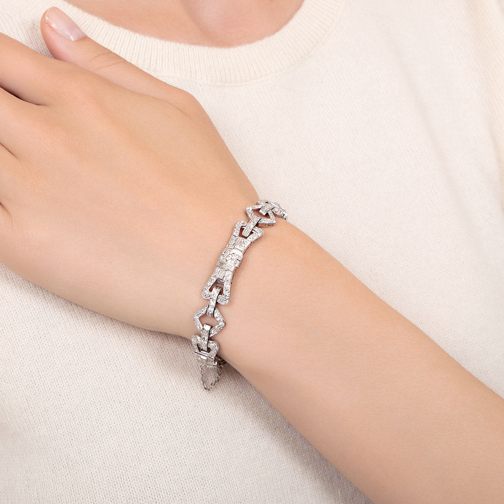 Art Deco Diamond Stirrup Line Bracelet  - 3