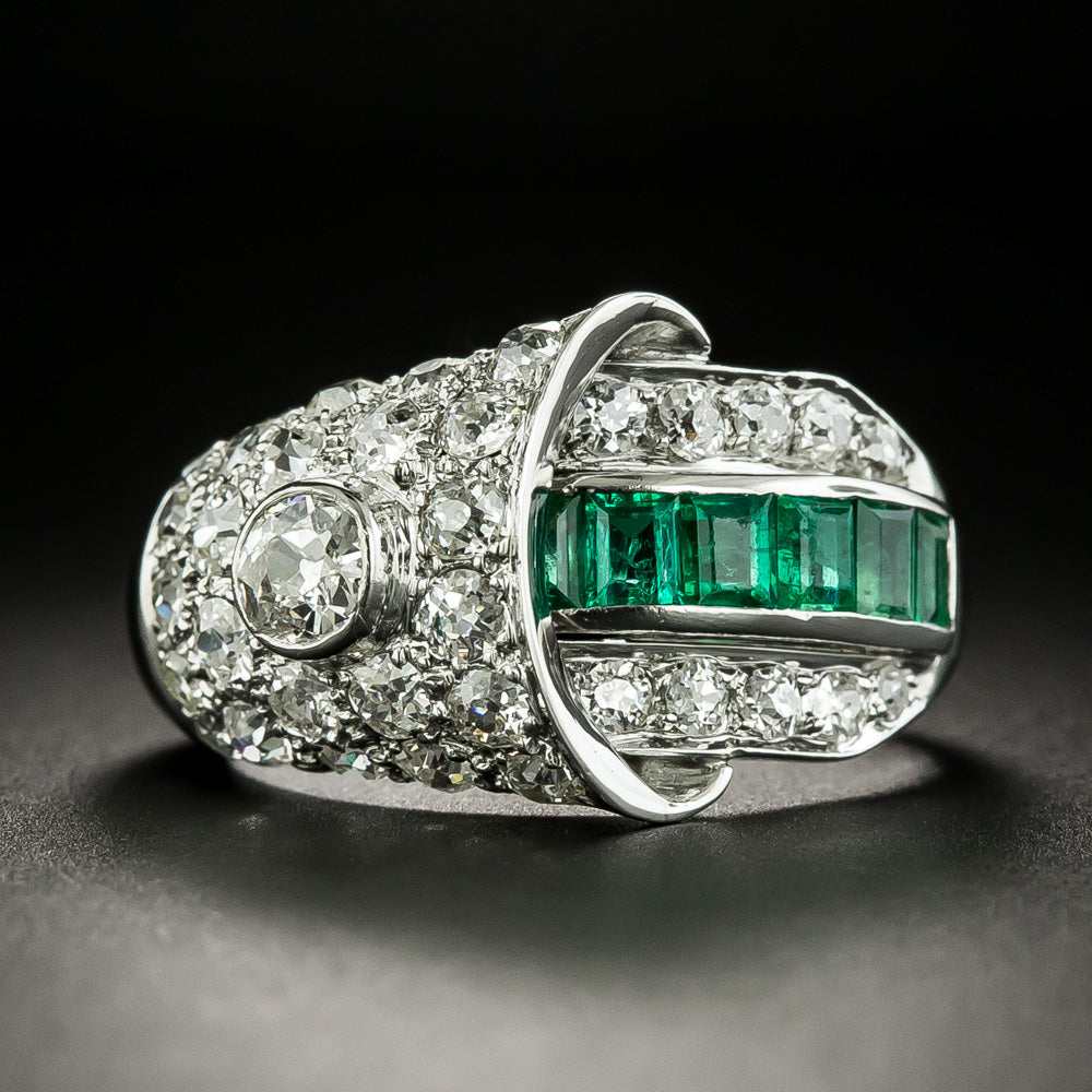 Art Deco Emerald and Diamond Buckle Style Ring - 2