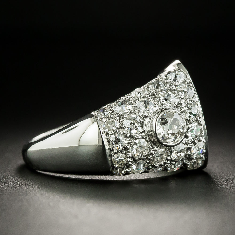 Art Deco Emerald and Diamond Buckle Style Ring - 3