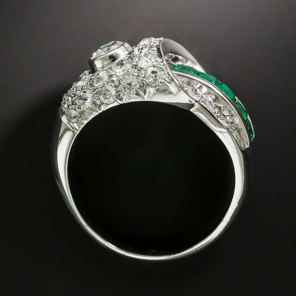 Art Deco Emerald and Diamond Buckle Style Ring - 5