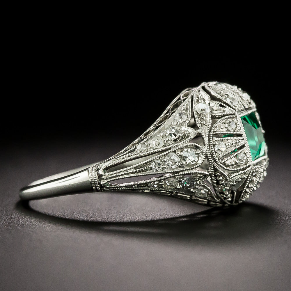 Art Deco Emerald and Diamond Domed Ring - 4