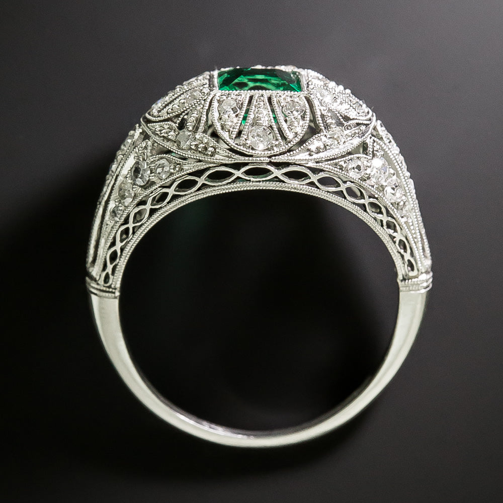 Art Deco Emerald and Diamond Domed Ring - 5