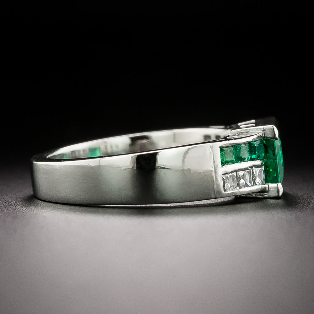 Art Deco Emerald and Diamond Geometric Ring, Size 5 3/4 - 4