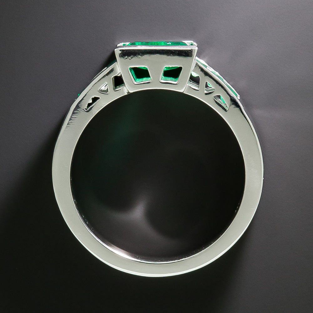 Art Deco Emerald and Diamond Geometric Ring, Size 5 3/4 - 5