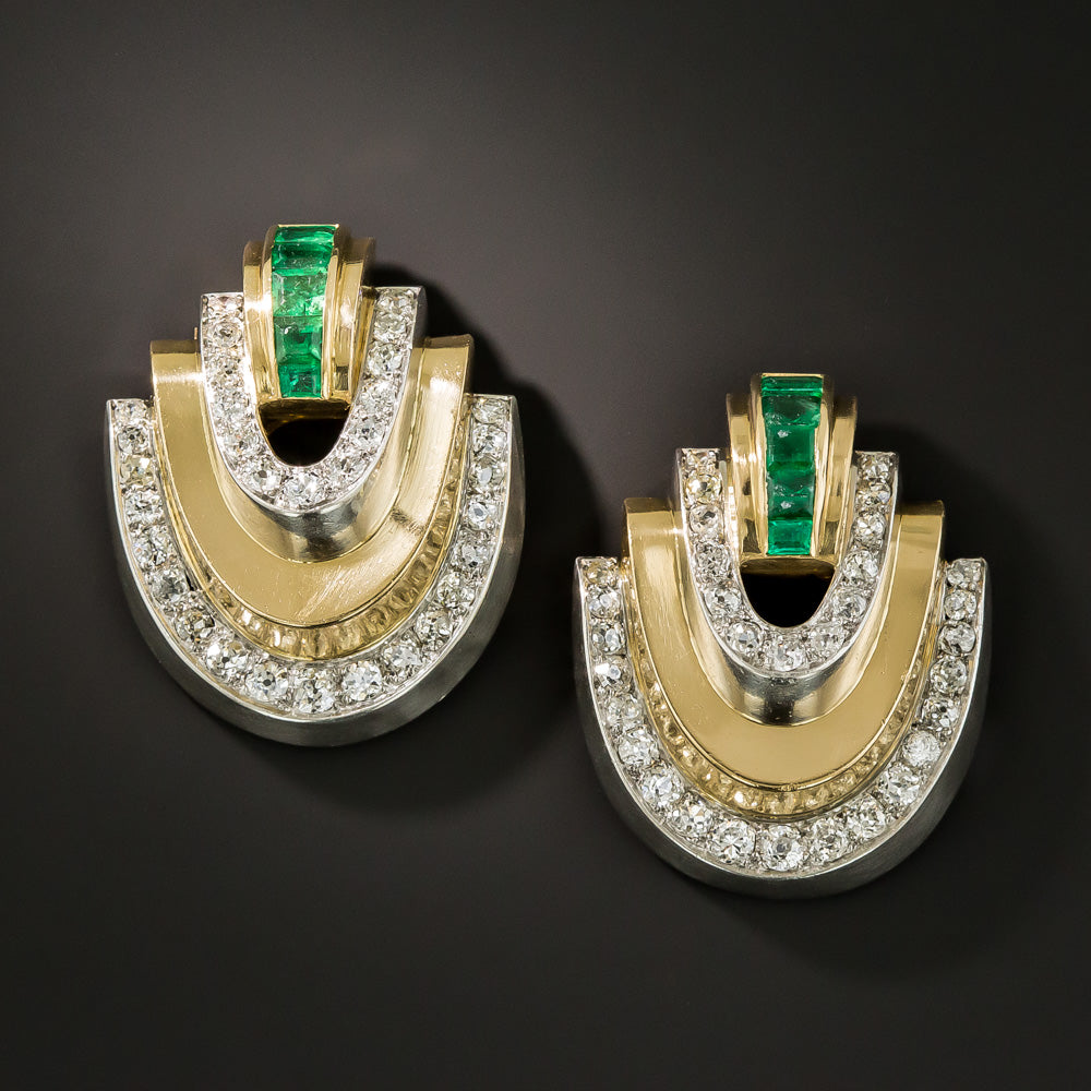 Art Deco Emerald and Diamond Twin Clips - 2