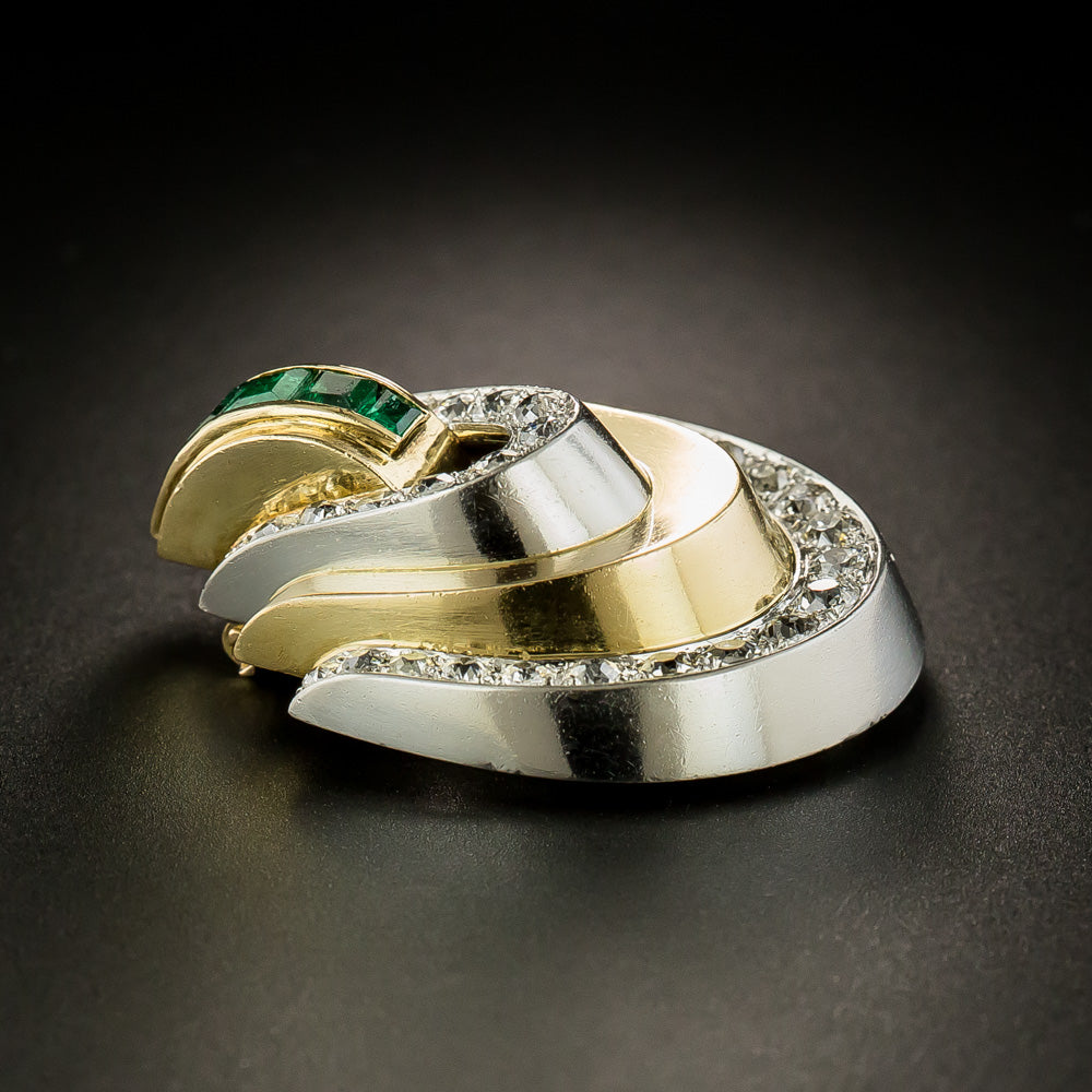 Art Deco Emerald and Diamond Twin Clips - 5