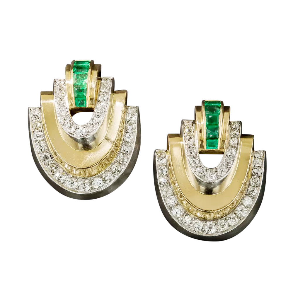 Art Deco Emerald and Diamond Twin Clips - 5