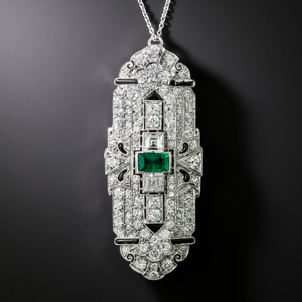 Art Deco Emerald, Diamond and Onyx Pendant/Brooch - 1