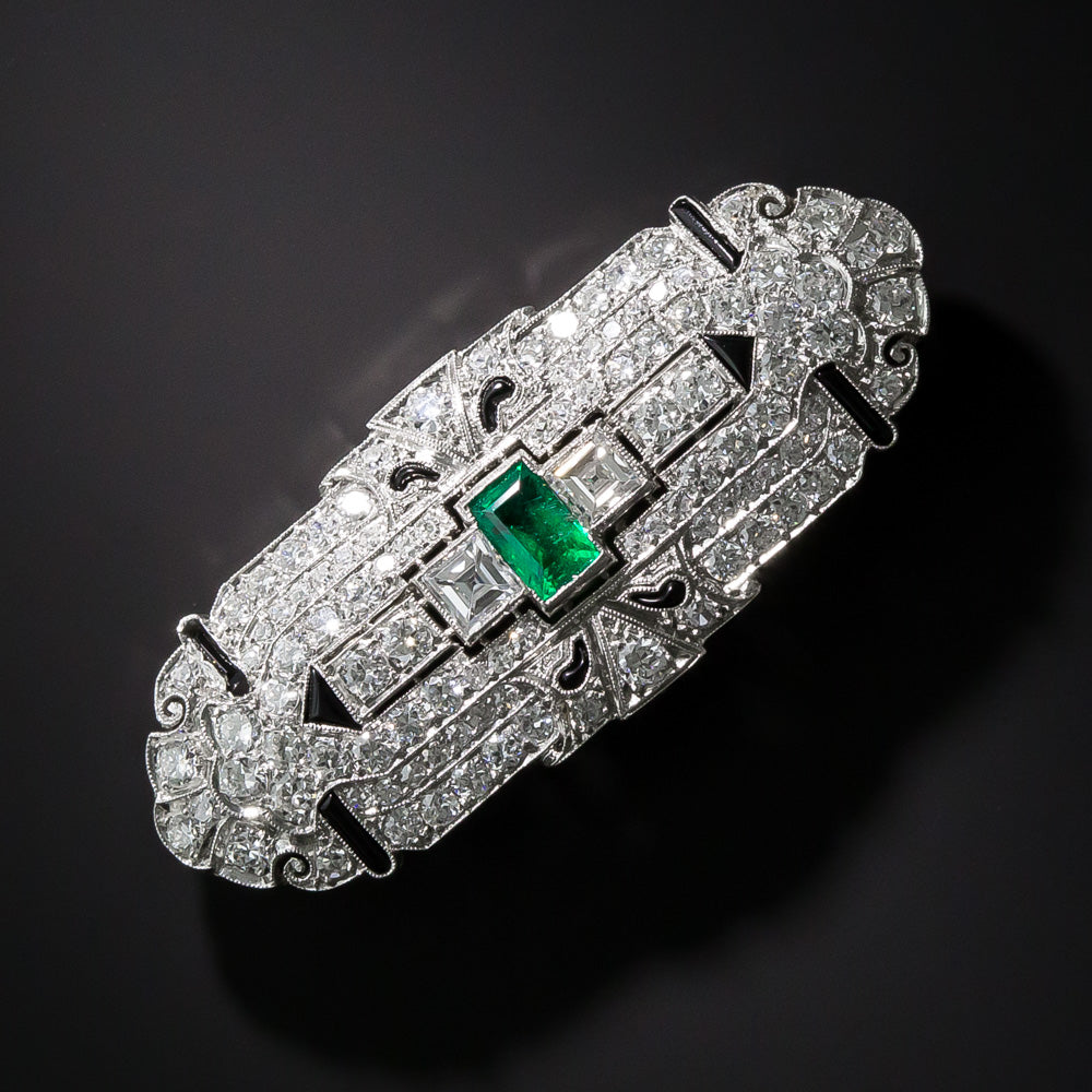 Art Deco Emerald, Diamond and Onyx Pendant/Brooch - 5