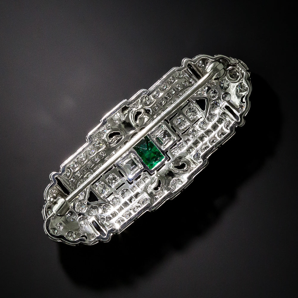 Art Deco Emerald, Diamond and Onyx Pendant/Brooch - 6