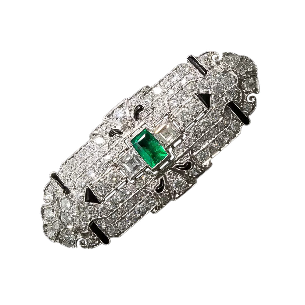 Art Deco Emerald, Diamond and Onyx Pendant/Brooch - 8