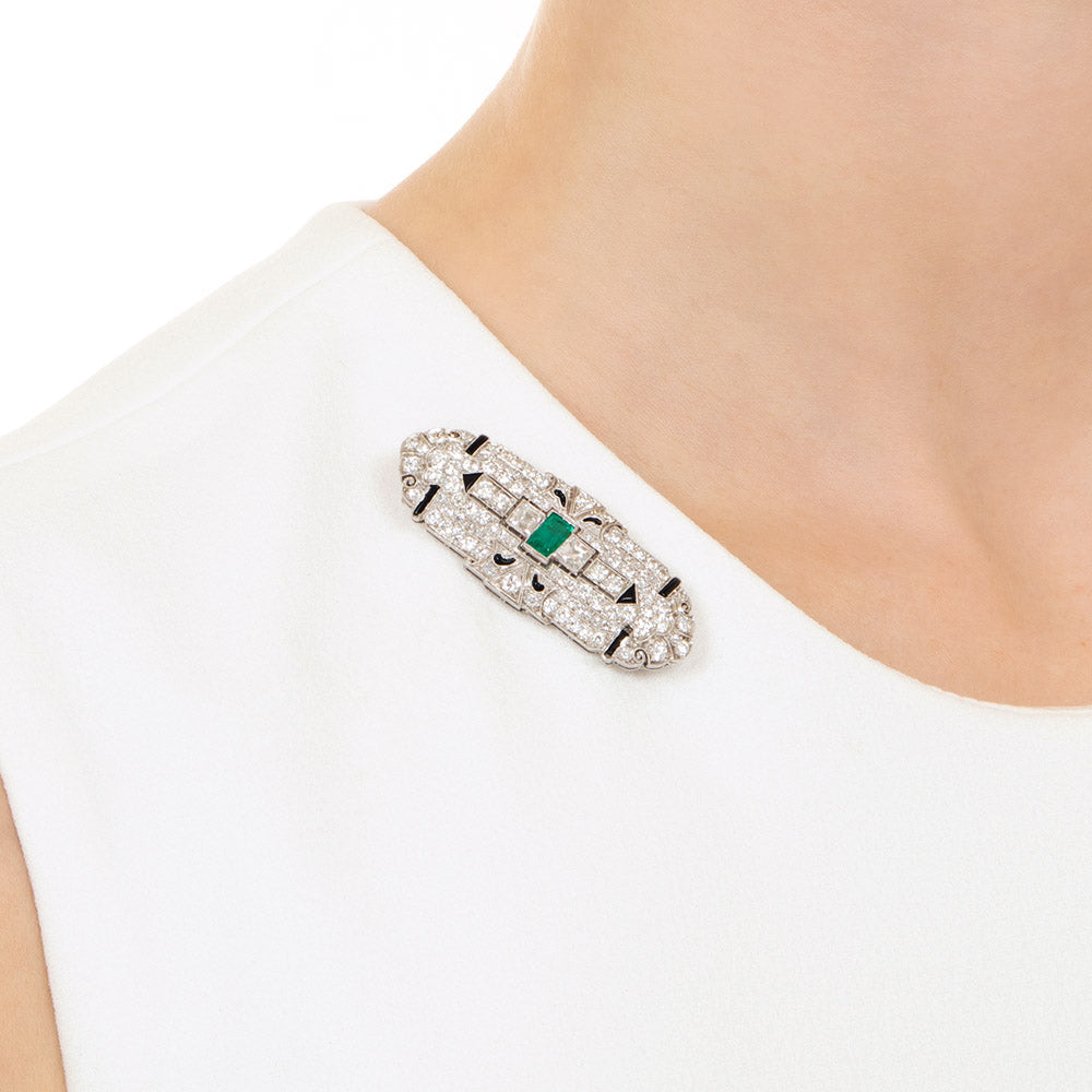 Art Deco Emerald, Diamond and Onyx Pendant/Brooch - 9