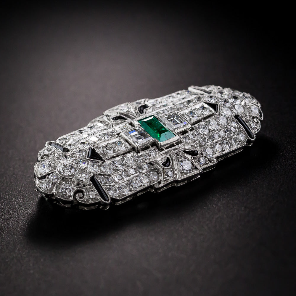 Art Deco Emerald, Diamond and Onyx Pendant/Brooch - 7