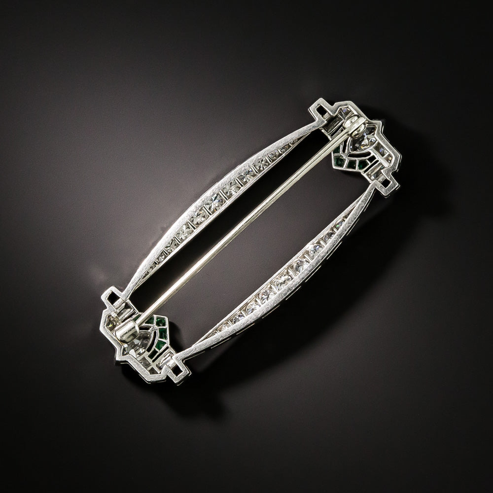 Art Deco Emerald, Onyx, and Diamond Brooch - 3
