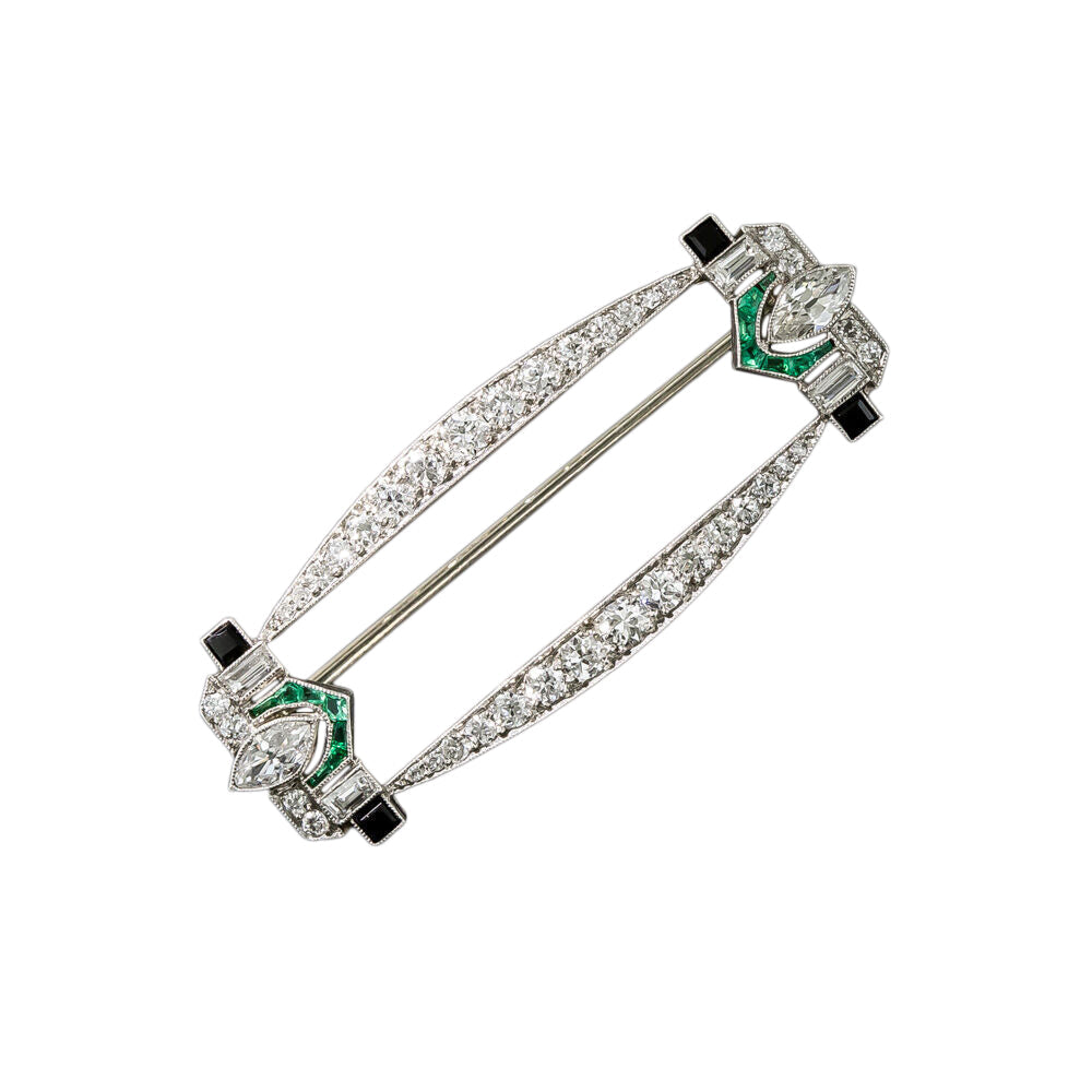 Art Deco Emerald, Onyx, and Diamond Brooch - 3
