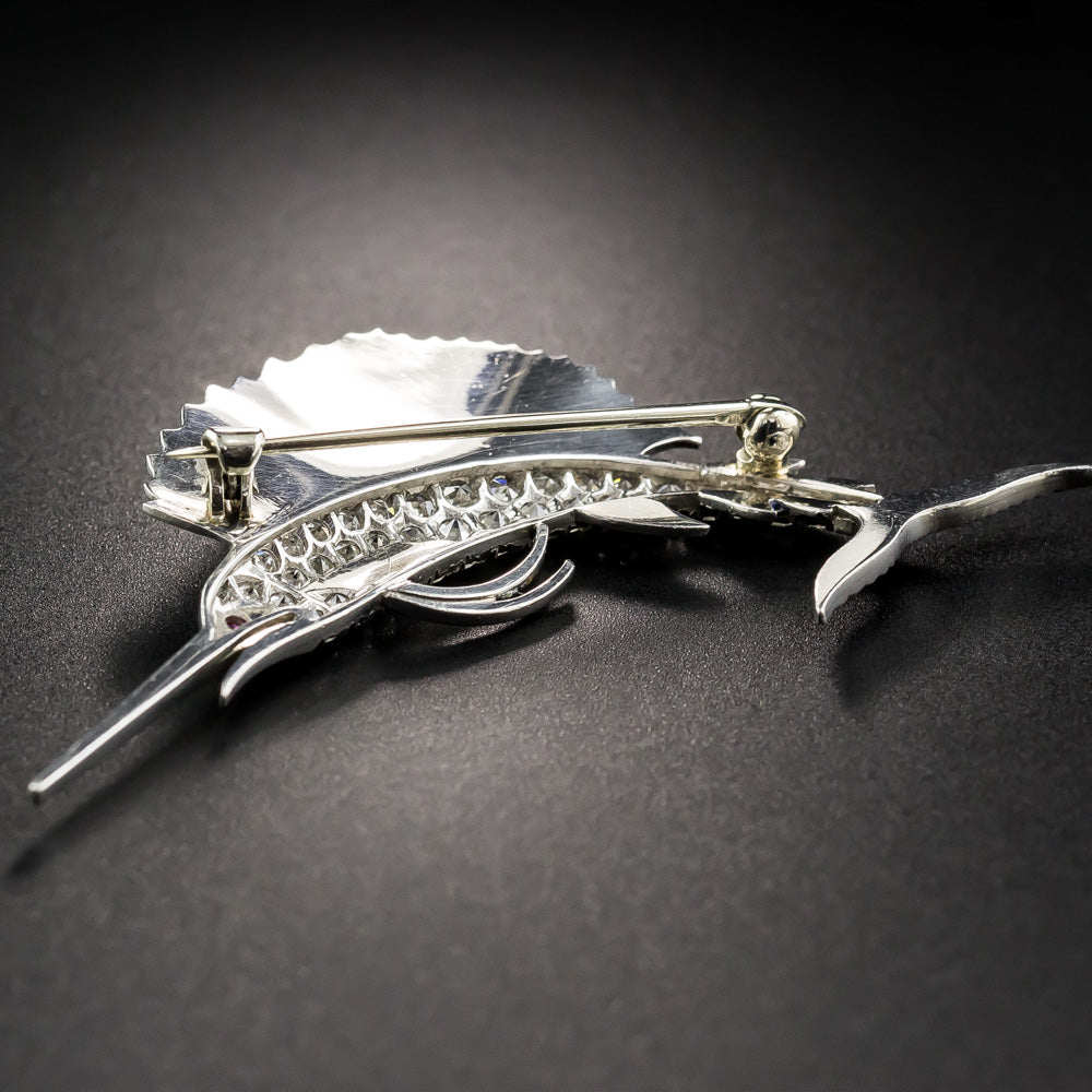 Art Deco Enamel and Diamond Sailfish Brooch - 8