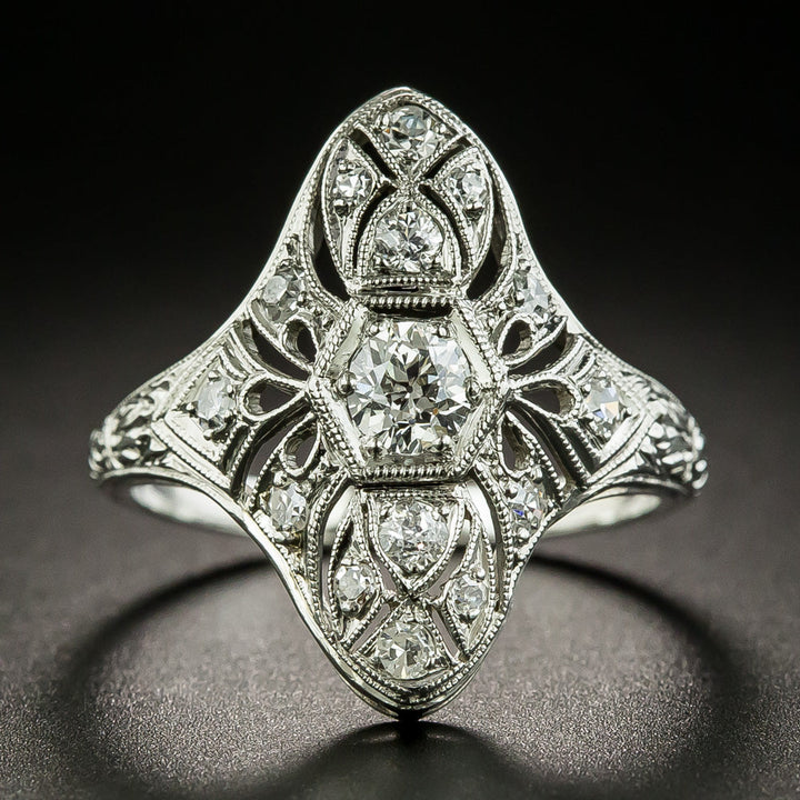 Art Deco Engraved Three-Stone Diamond Dinner Ring