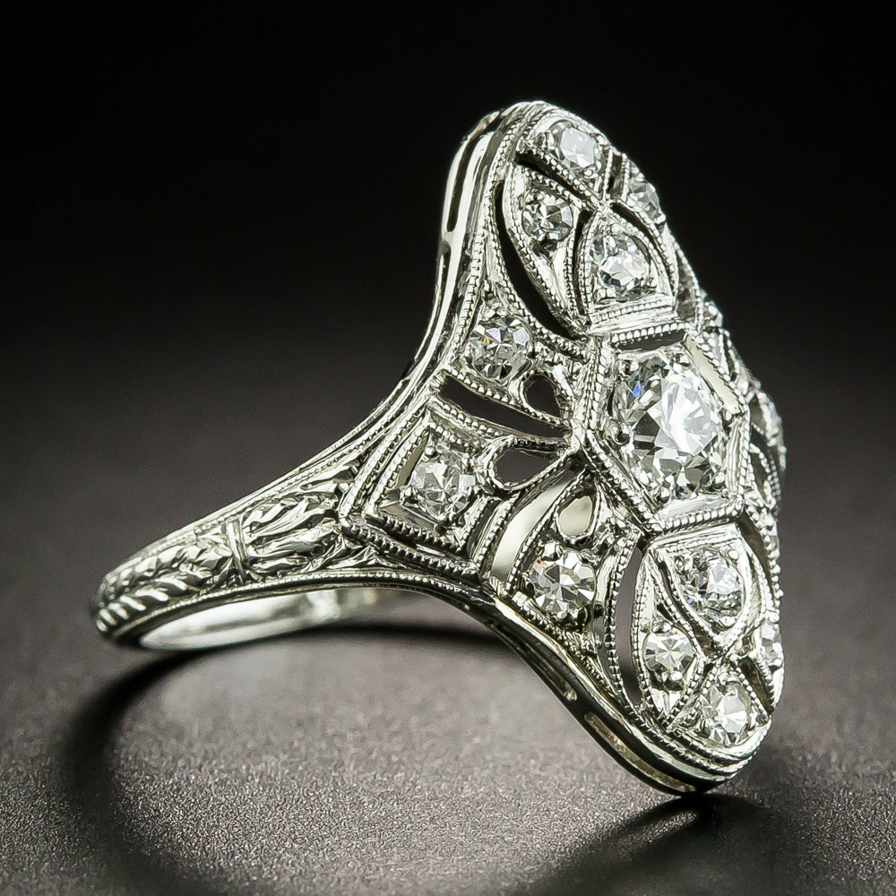 Art Deco Engraved Three-Stone Diamond Dinner Ring - 3
