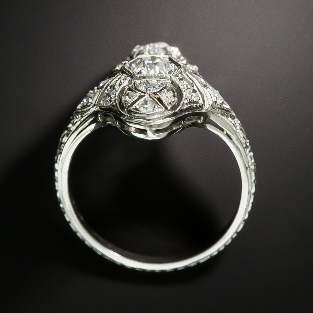 Art Deco Engraved Three-Stone Diamond Dinner Ring - 5