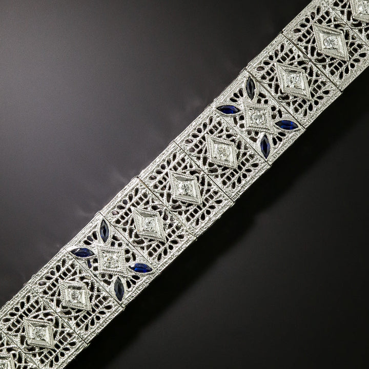 Art Deco Filigree Diamond and Sapphire* Bracelet, by J.J. White Company