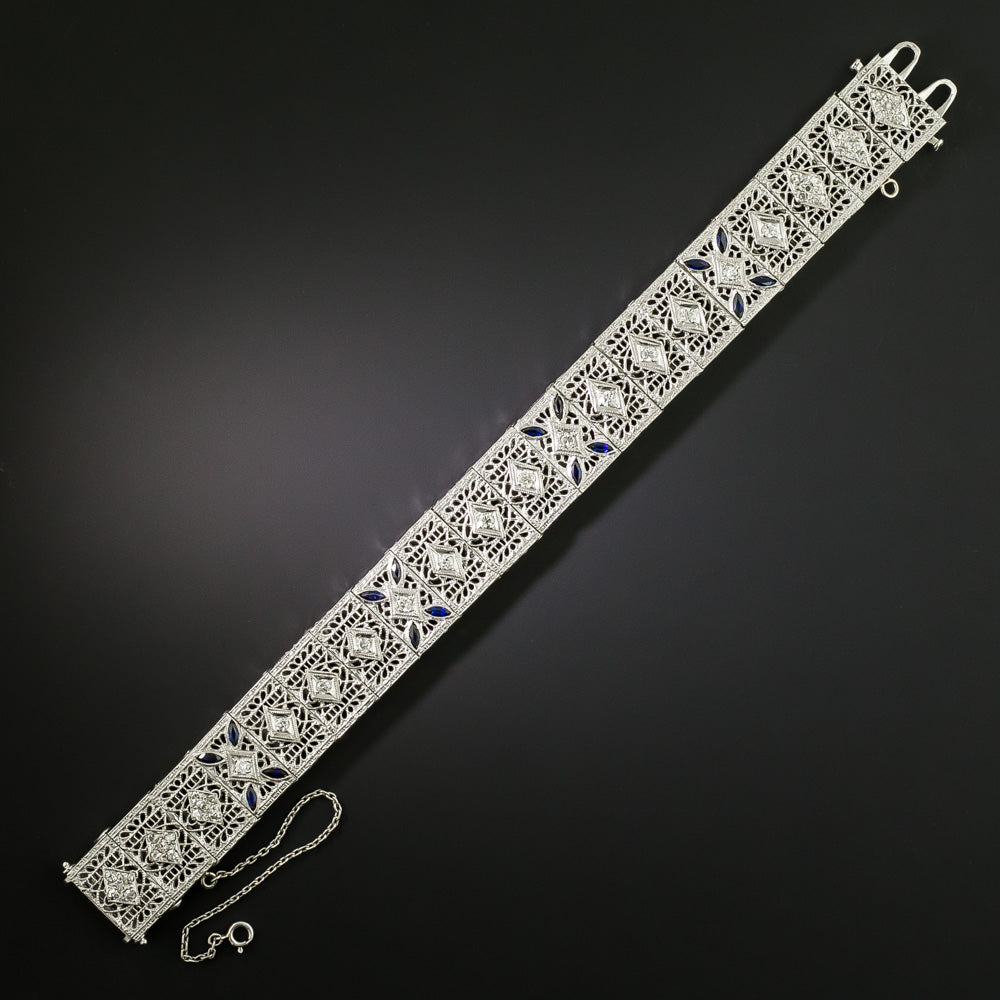 Art Deco Filigree Diamond and Sapphire* Bracelet, by J.J. White Company - 3