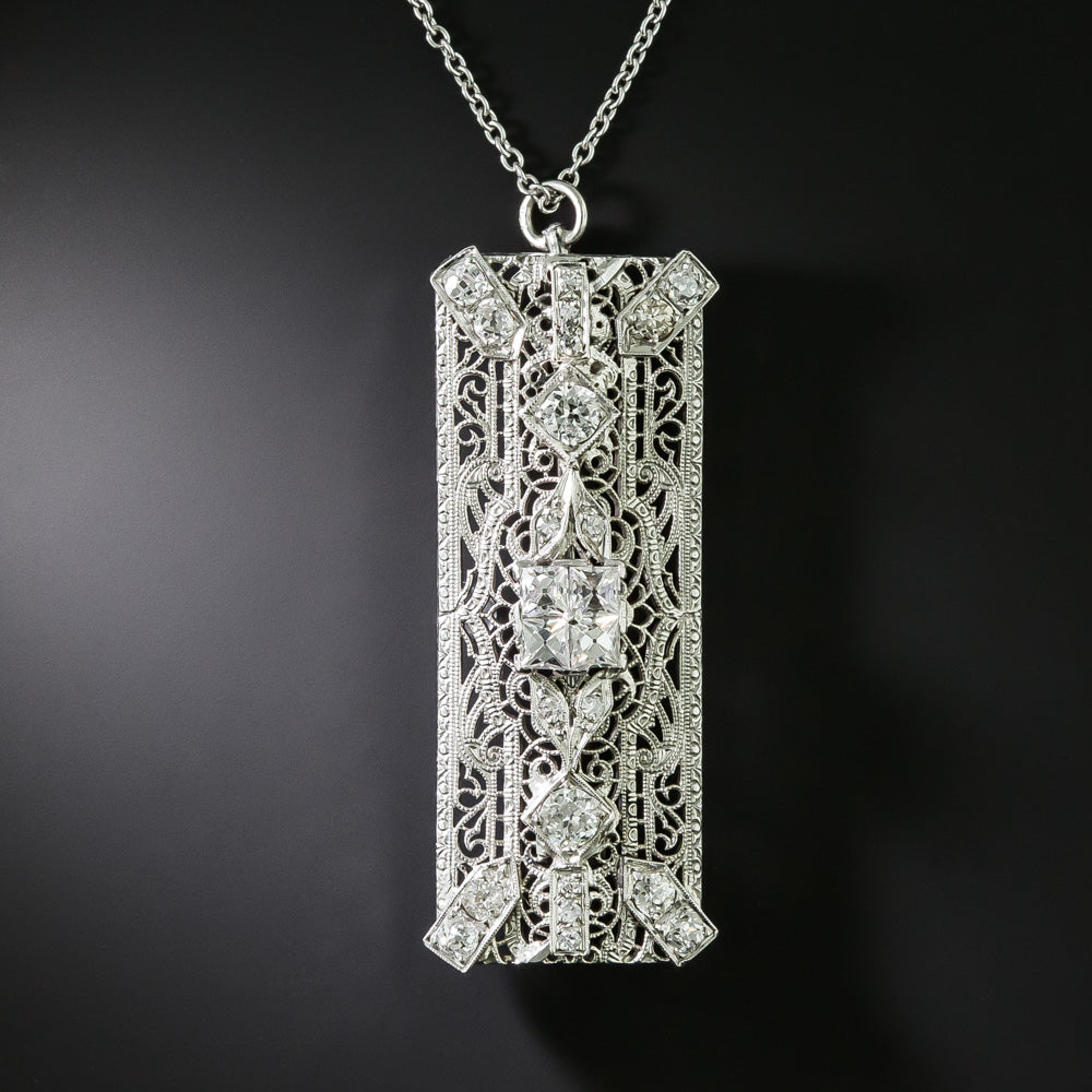 Art Deco French-Cut Diamond Filigree Brooch/Pendant - 2